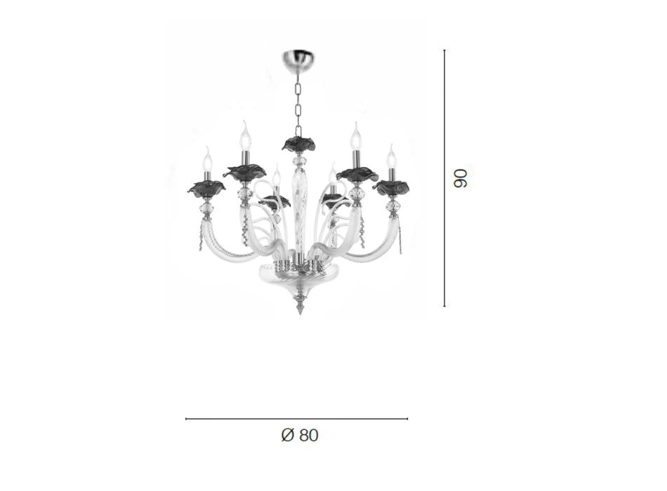 Klassieke 6-lichts geblazen glazen kroonluchter met bloemendetails - Bluminda Viadurini
