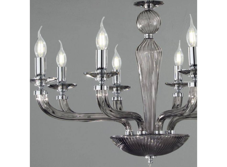 Klassieke 8-lichts handgemaakte glazen Rigaton en metalen kroonluchter - Fievole Viadurini