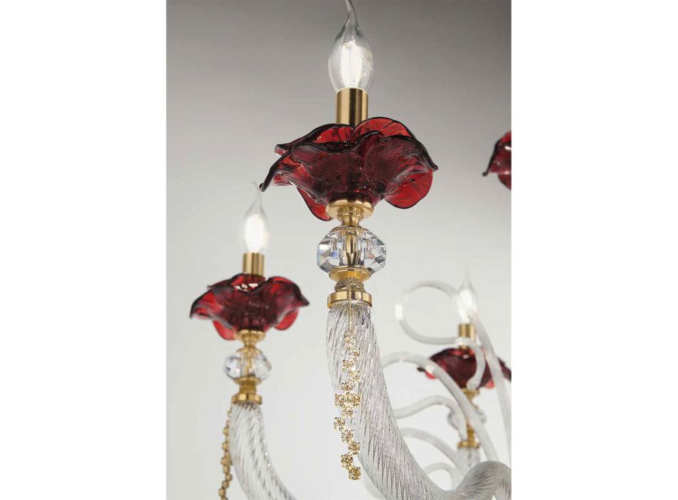 Klassieke kroonluchter 8 lichts geblazen glas bloemendetails - Bluminda Viadurini
