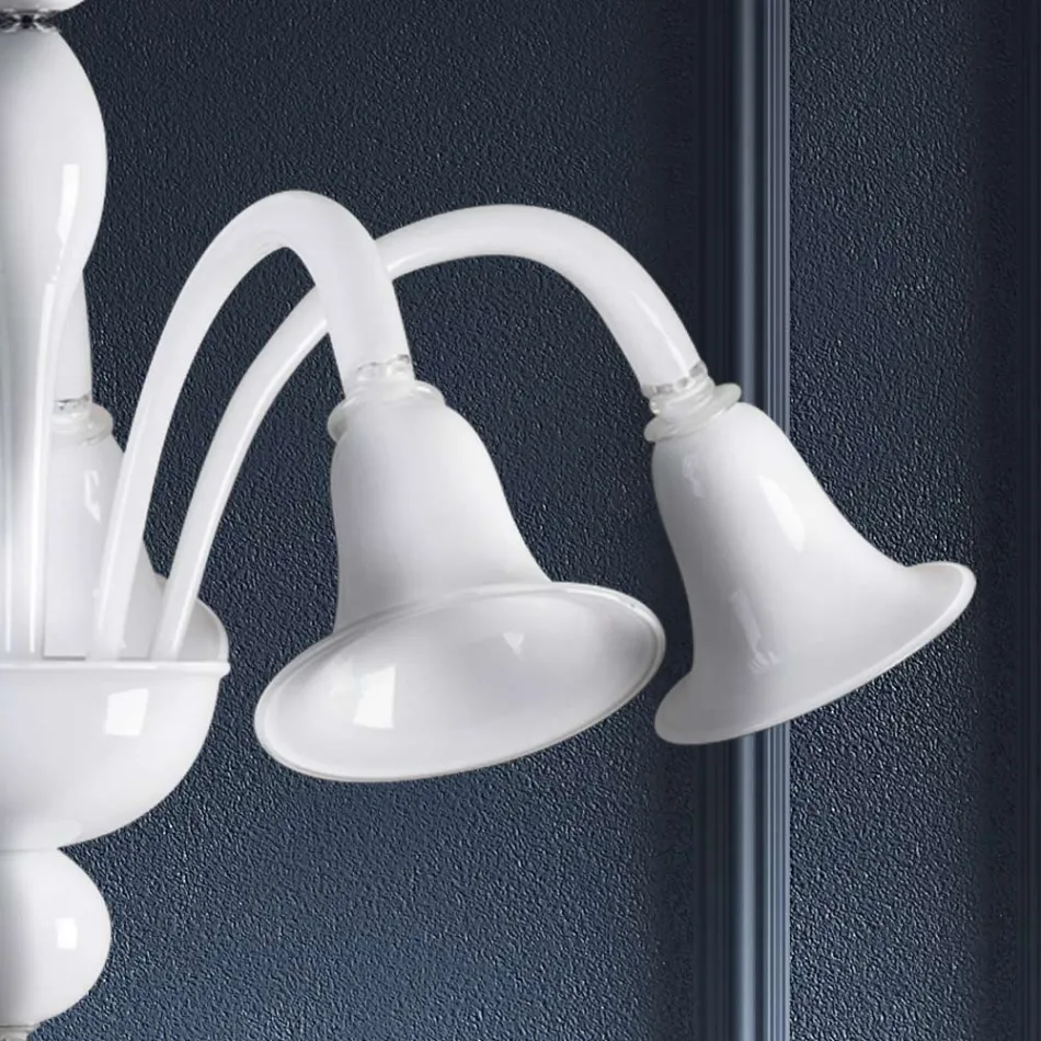 Klassieke ambachtelijke kroonluchter in geblazen wit Venetiaans glas - Elsa Viadurini