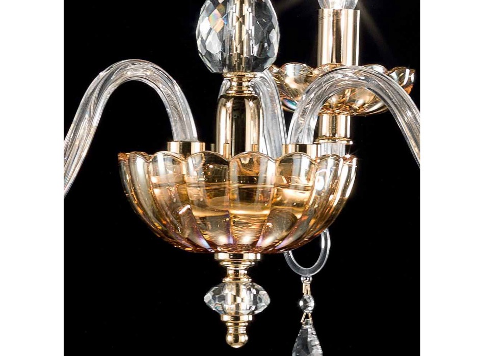 klassieke kroonluchter in kristal en glas 3 lampjes Belle, made in Italy Viadurini