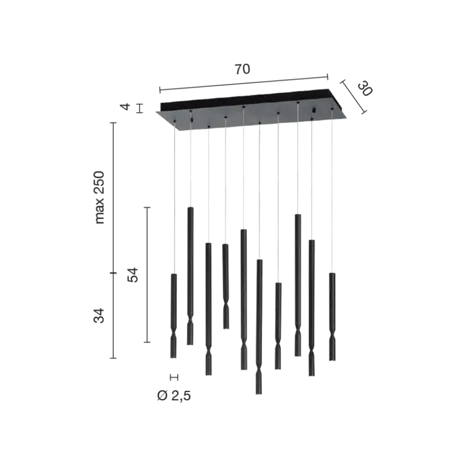 Kroonluchter met 10 LED-lampen van geverfd metaal en verstelbare kabels - Lariks Viadurini