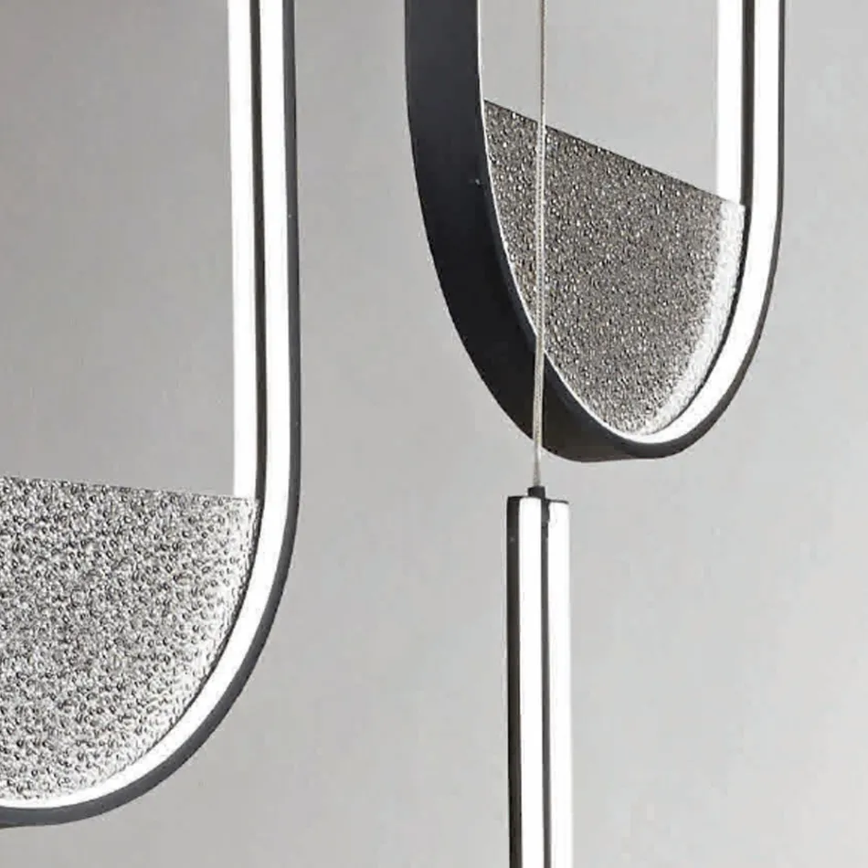 Kroonluchter met 3 LED's met verwijderbaar inzetstuk in gegranuleerd glas - Catalpa Viadurini