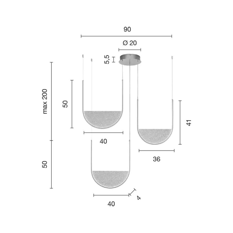 Kroonluchter met 3 LED's met verwijderbaar inzetstuk in gegranuleerd glas - Catalpa Viadurini