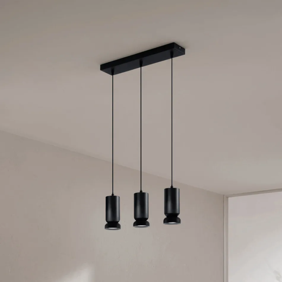 Kroonluchter met 3 LED's in gepoedercoat aluminium en verstelbare kabel - Buxus Viadurini