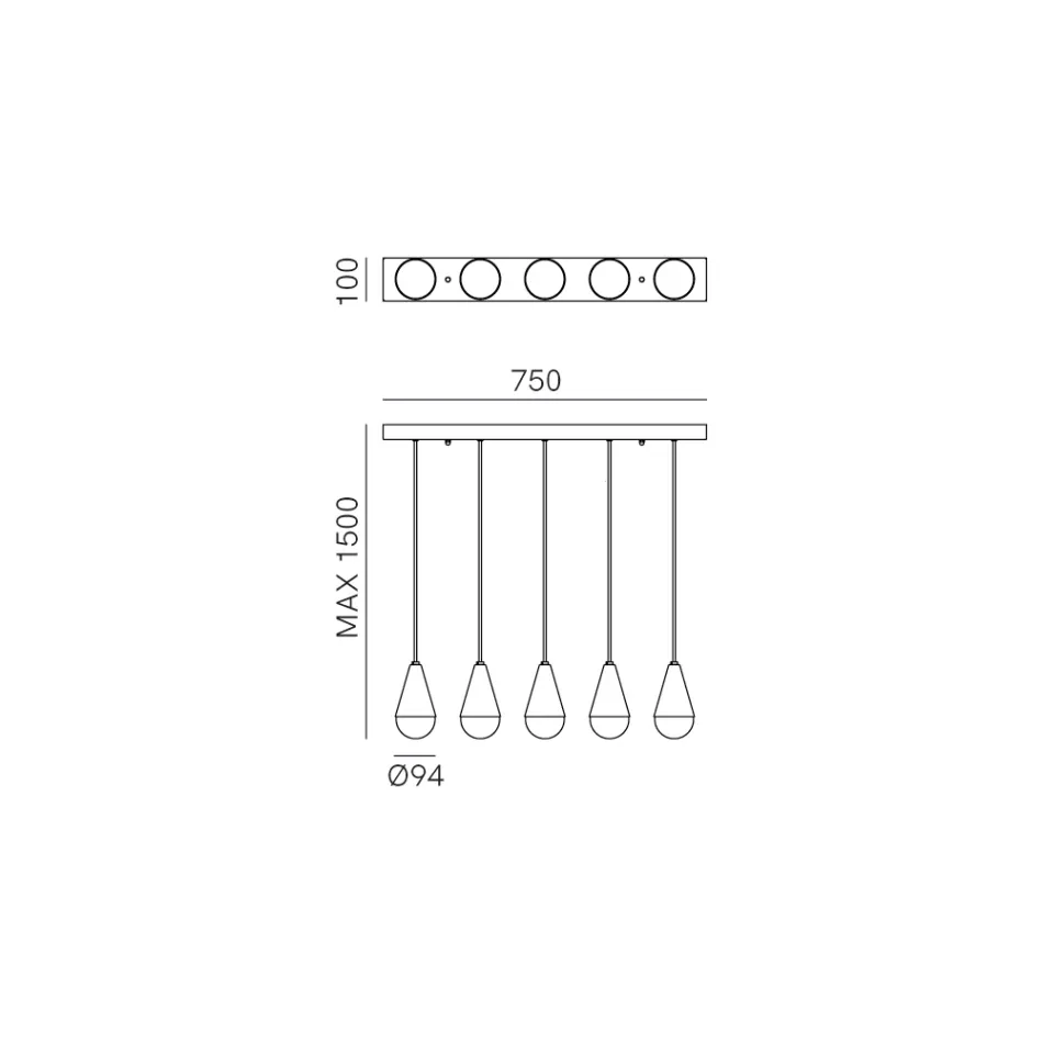 Kroonluchter met 5 lampen in ijzer en glas Made in Italy - Cloudy Viadurini