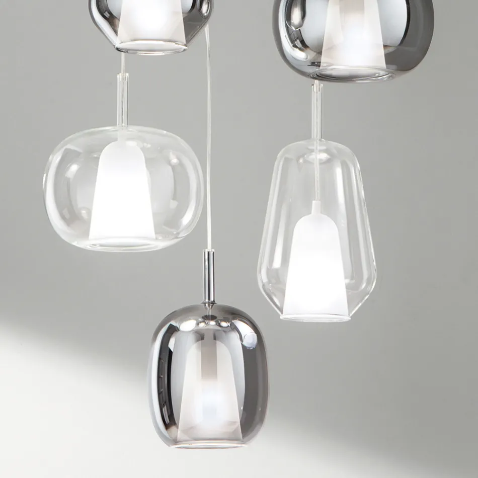 Kroonluchter met 6 gerookte en transparante glazen diffusers Made in Italy - Trilly Viadurini