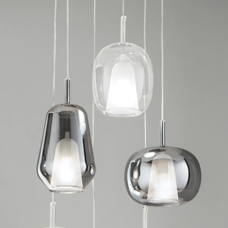 Kroonluchter met 6 gerookte en transparante glazen diffusers Made in Italy - Trilly Viadurini