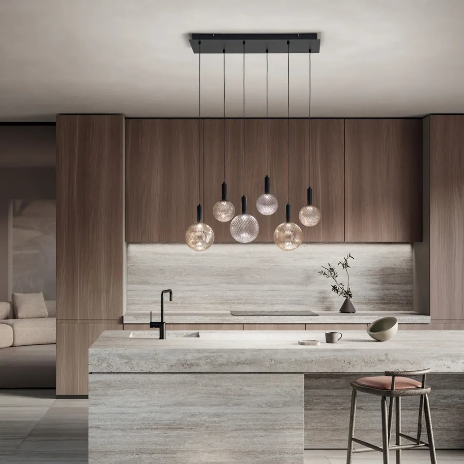 6-lichts geblazen glazen kroonluchter met ballondecoratie - Fee Viadurini