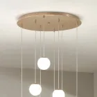 Kroonluchter met 8 LED's bedekt met optioneel gekleurd glas en voet in metaal - beukenhout Viadurini