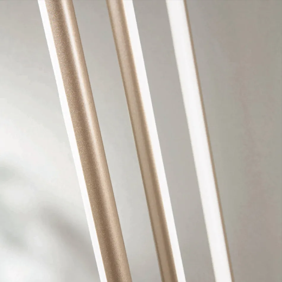 Kroonluchter met 8 LED-lampjes van goudgeverfd metaal en verstelbare kabels - oranje Viadurini