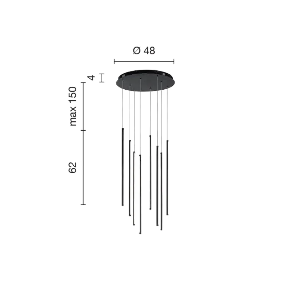 Kroonluchter met 8 LED-lampjes van goudgeverfd metaal en verstelbare kabels - oranje Viadurini