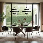 Kroonluchter met glazen body en 3 aluminium cirkels - Clara Viadurini