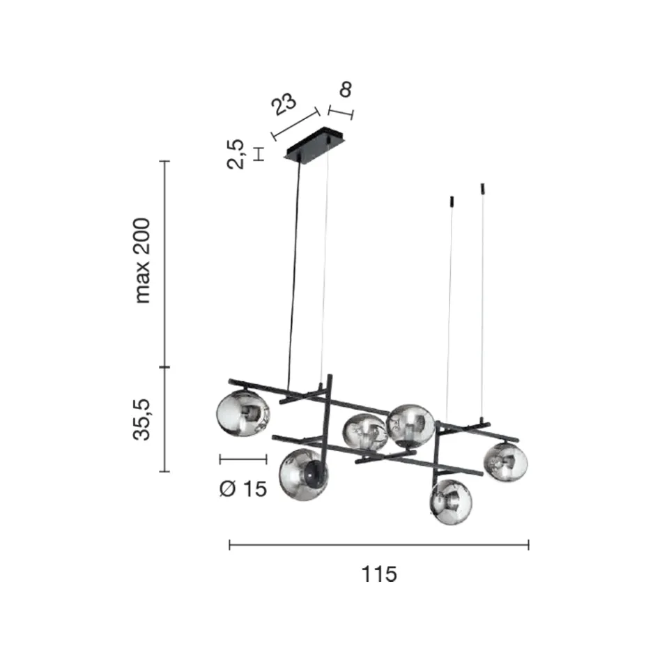 Kroonluchter met LED in goud geverfd metaal en geblazen glas - Ailanto Viadurini