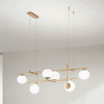 Kroonluchter met LED in goud geverfd metaal en geblazen glas - Ailanto Viadurini