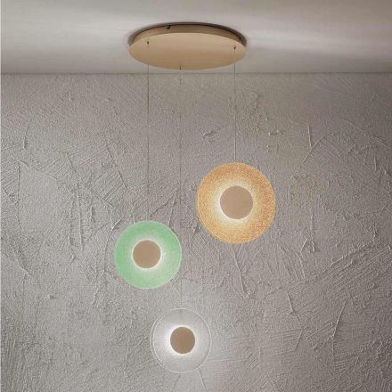 Kroonluchter met LED-licht in geverfd metaal en gekleurd gritglas - Albizia Viadurini