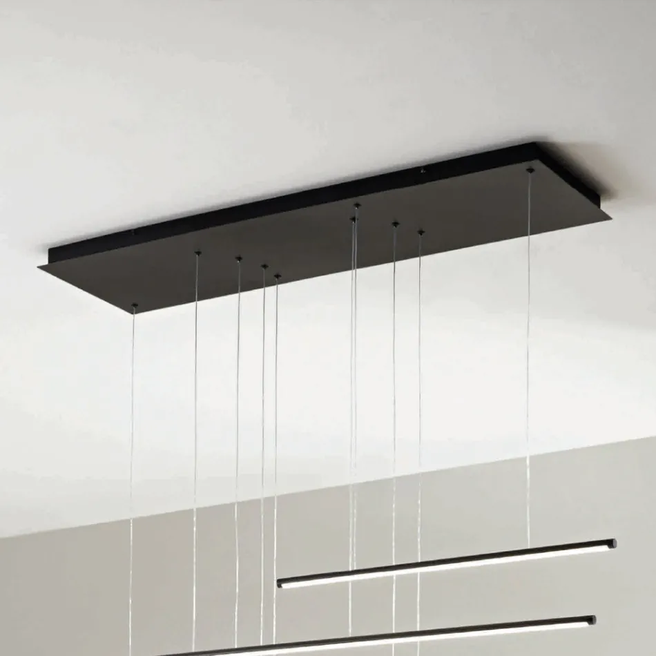 Kroonluchter met horizontale LED-verlichting in metaal en verstelbare kabels - oranje Viadurini