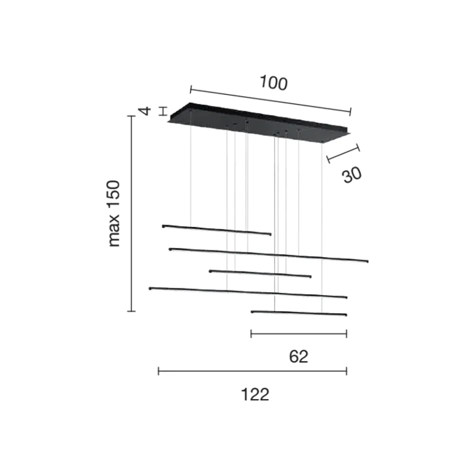 Kroonluchter met horizontale LED-verlichting in metaal en verstelbare kabels - oranje Viadurini