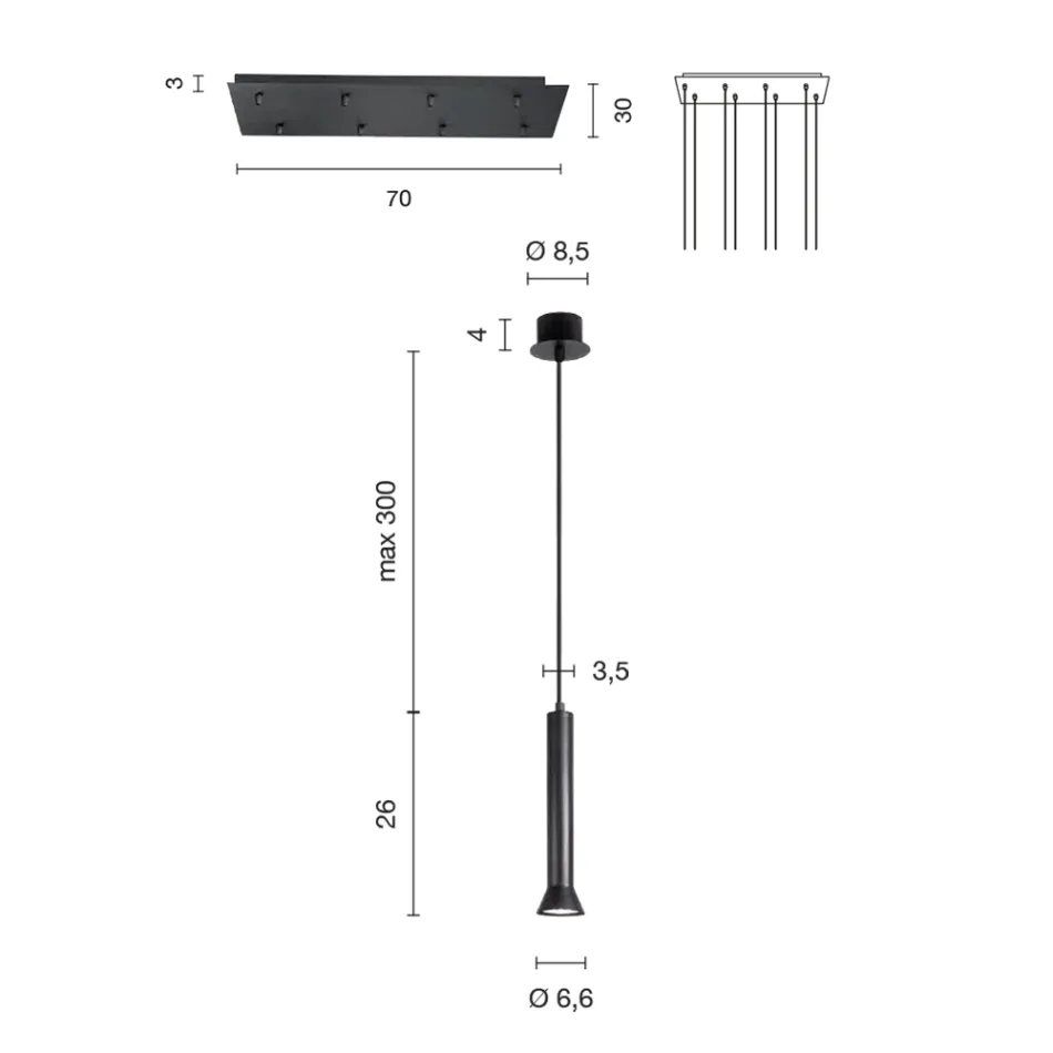 Kroonluchter met goud geverfd metalen frame en verstelbare kabels - berken Viadurini