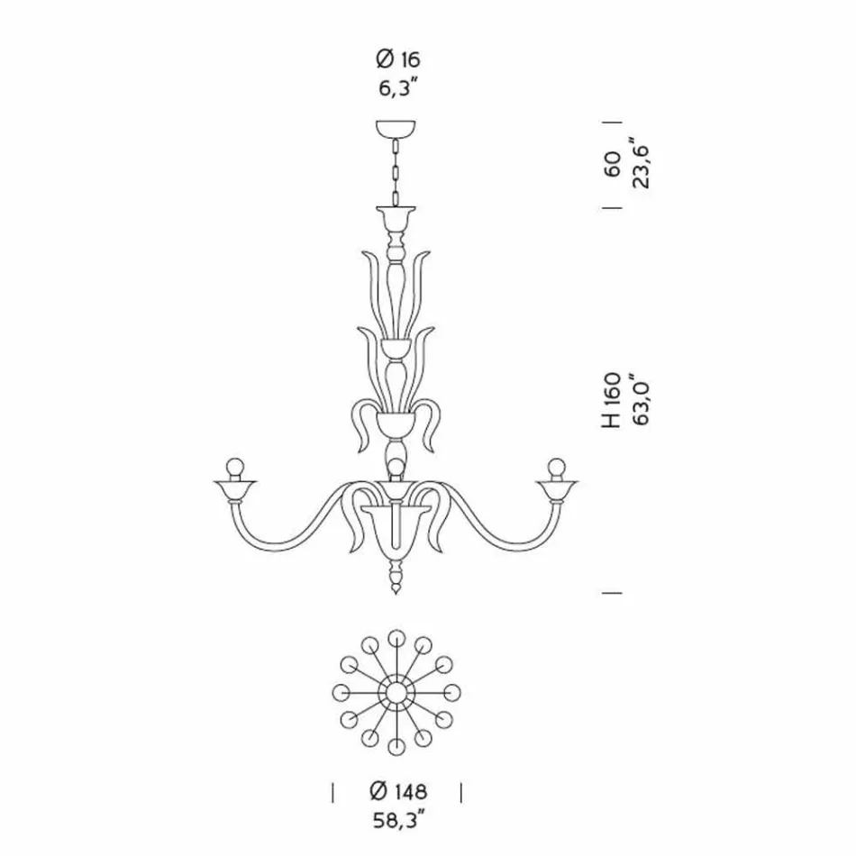 12 lichts Venetië glazen kroonluchter handgemaakt in Italië - Agustina Viadurini
