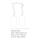 Decentrale kroonluchter met twee lampen van handgemaakt glas, vervaardigd in Italië - Soffio Viadurini