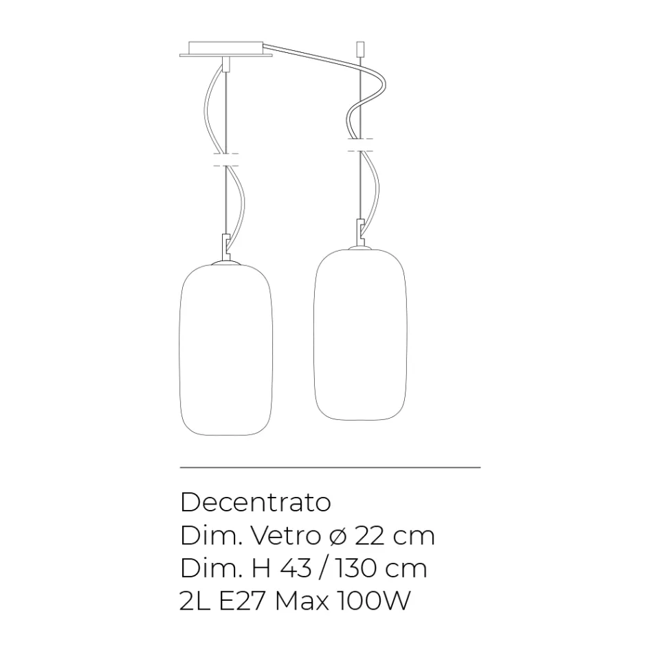 Decentrale kroonluchter met twee lampen van handgemaakt glas, vervaardigd in Italië - Soffio Viadurini