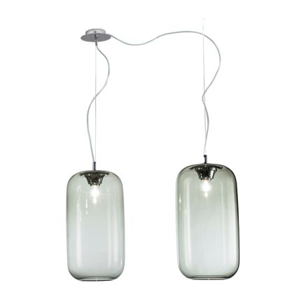 Decentrale kroonluchter met twee lampen van handgemaakt glas, vervaardigd in Italië - Soffio Viadurini