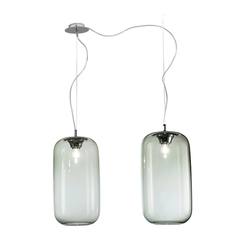 Decentrale kroonluchter met twee lampen van handgemaakt glas, vervaardigd in Italië - Soffio Viadurini