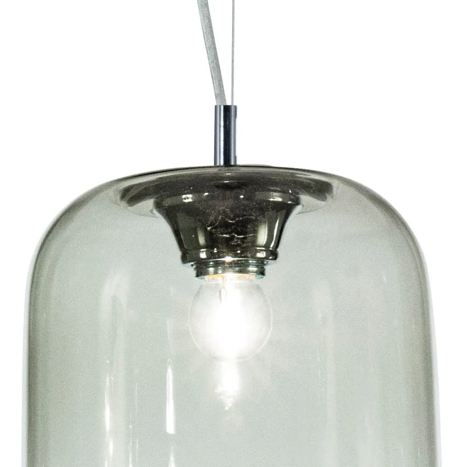Decentrale kroonluchter met twee lampen van handgemaakt glas, vervaardigd in Italië - Soffio Viadurini