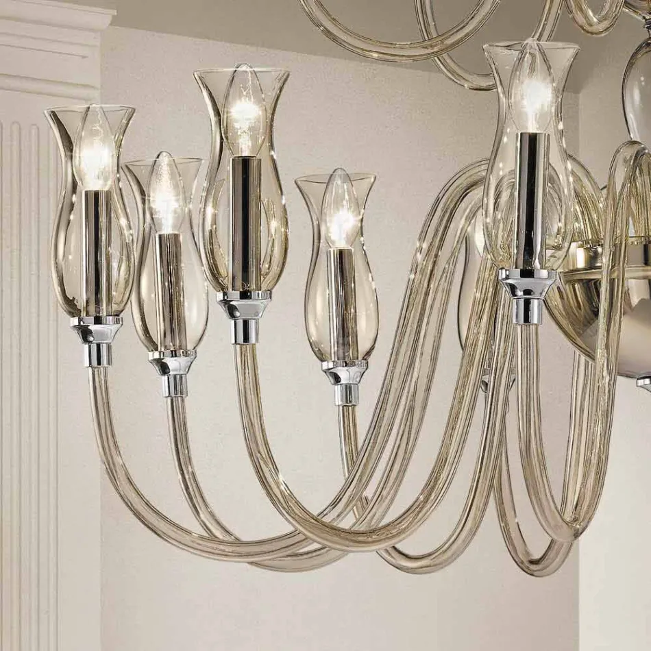 Handgemaakte kroonluchter met 18 lichten in Venetië-glas gemaakt in Italië - Vittoria Viadurini