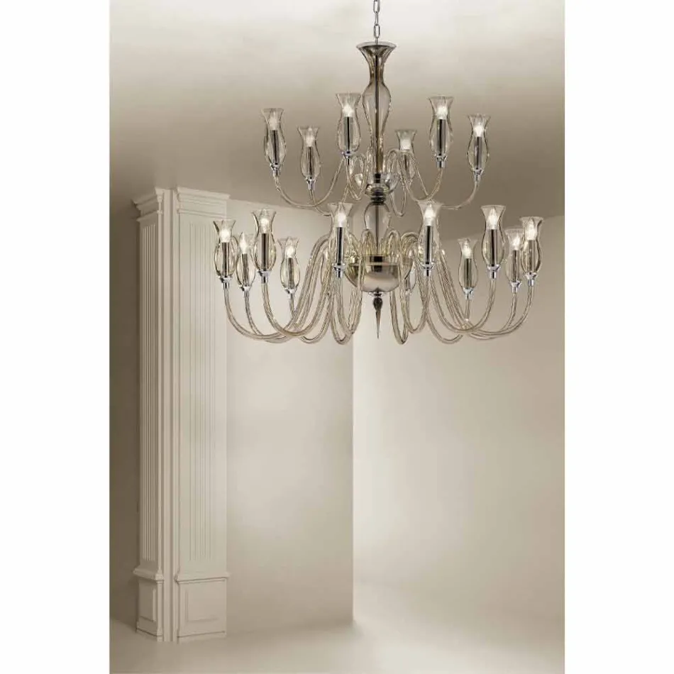 Handgemaakte kroonluchter met 18 lichten in Venetië-glas gemaakt in Italië - Vittoria Viadurini