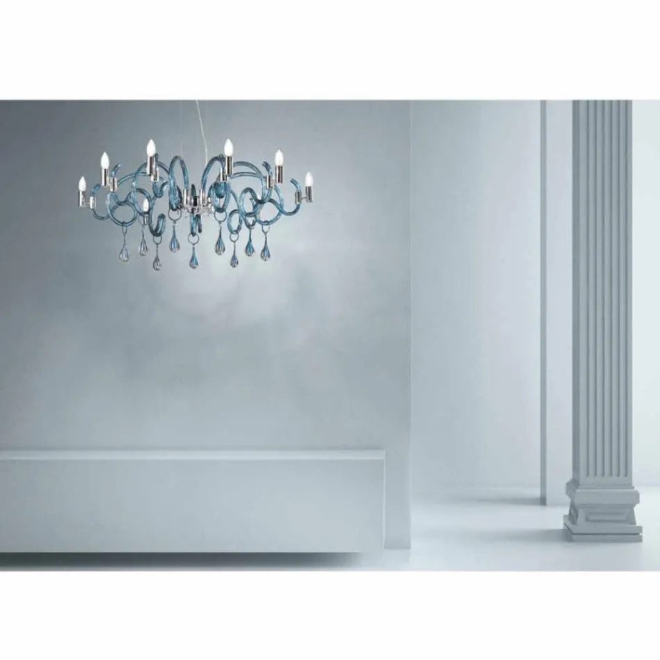 Handgemaakte 9-lichts kroonluchter in Venetiaans glas gemaakt in Italië - Bernadette Viadurini