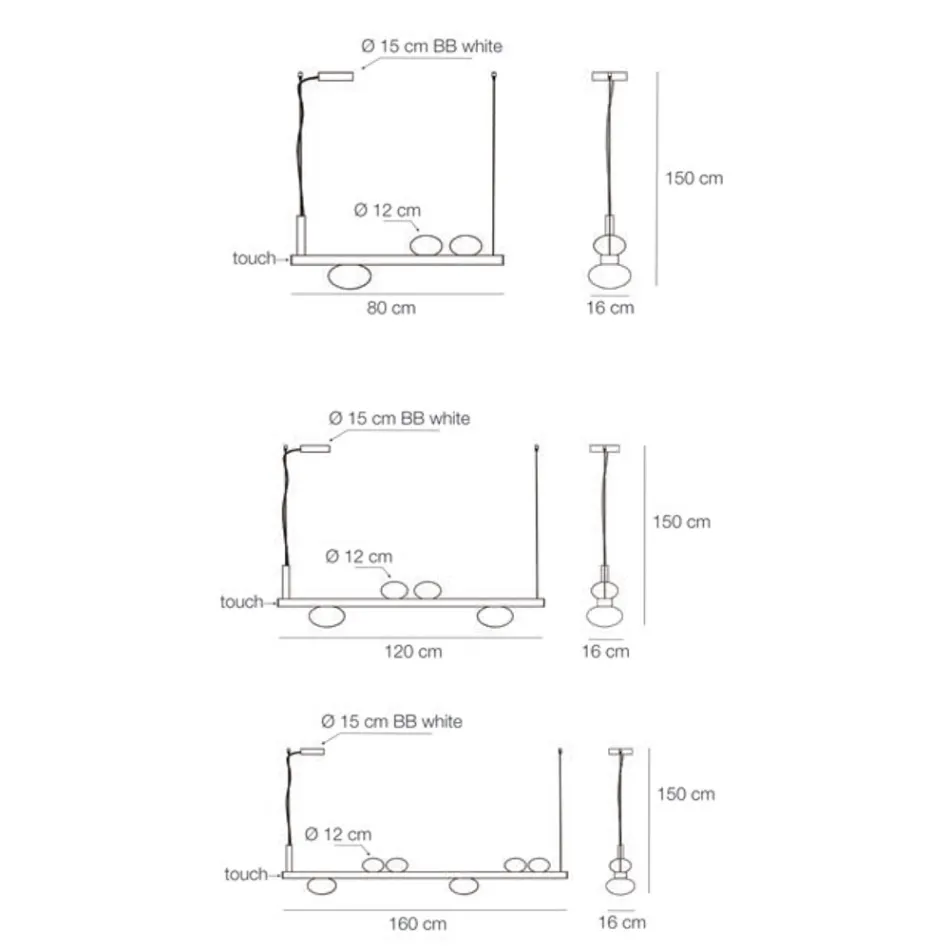 Aluminium kroonluchter met wit geblazen glazen licht - Alma Viadurini
