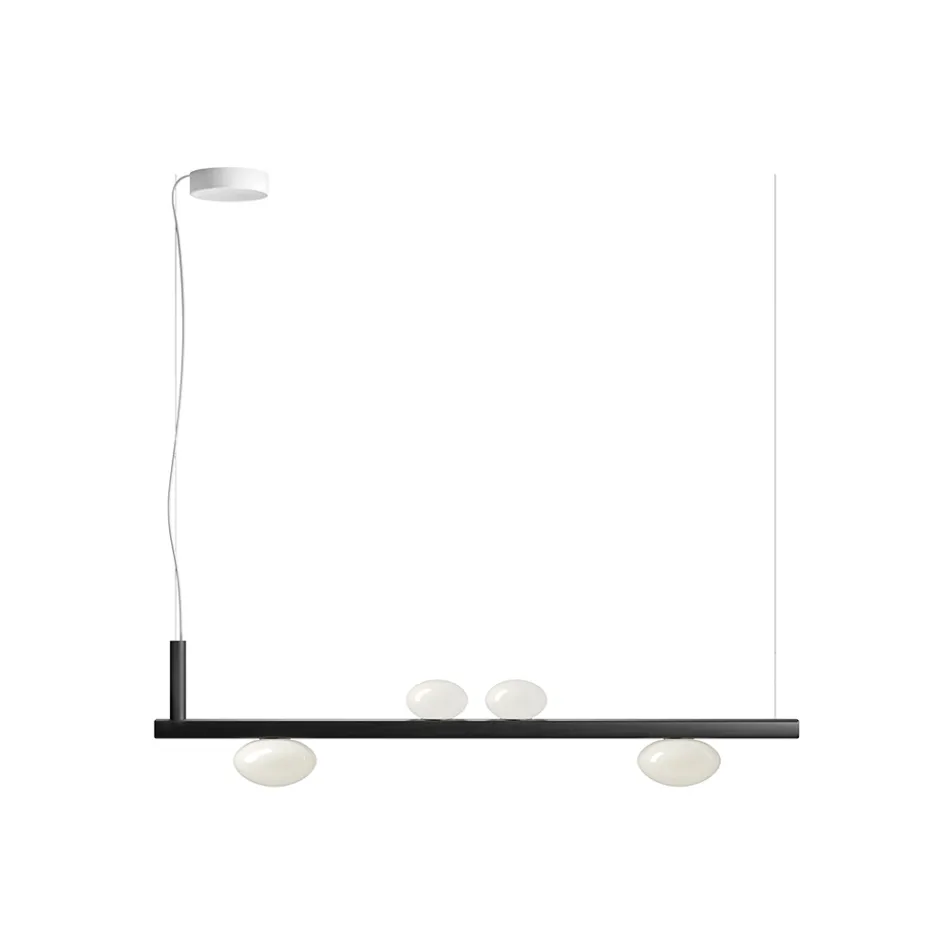 Aluminium kroonluchter met wit geblazen glazen licht - Alma Viadurini