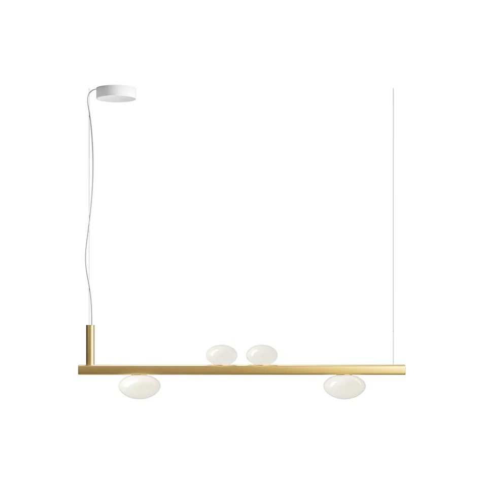 Aluminium kroonluchter met wit geblazen glazen licht - Alma Viadurini