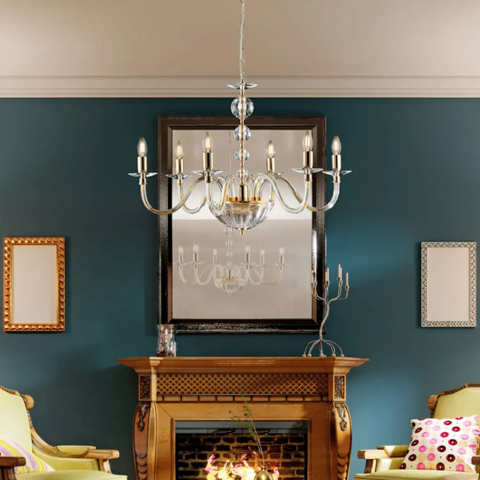 Kroonluchter van glas en strass-steentjes, gemaakt in Italië, voor interieurdecoratie - Madrid Viadurini