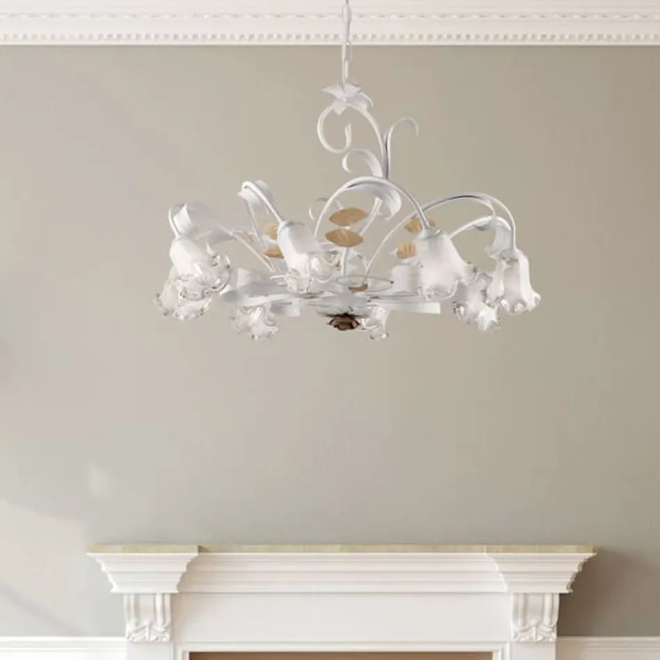 Ivoorwitte, gelakte ijzeren kroonluchter, gemaakt in Italië, voor interieurdecoratie - Marrakech Viadurini