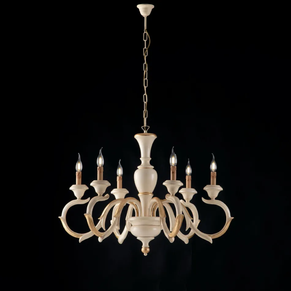 Houten kroonluchter, gemaakt in Italië, voor interieurdecoratie - Florence Viadurini