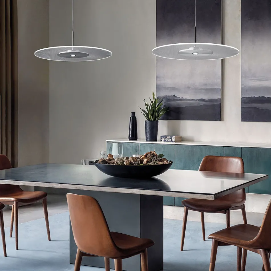 Metalen kroonluchter met micro-gestippelde plexiglas diffuser - Nora Viadurini