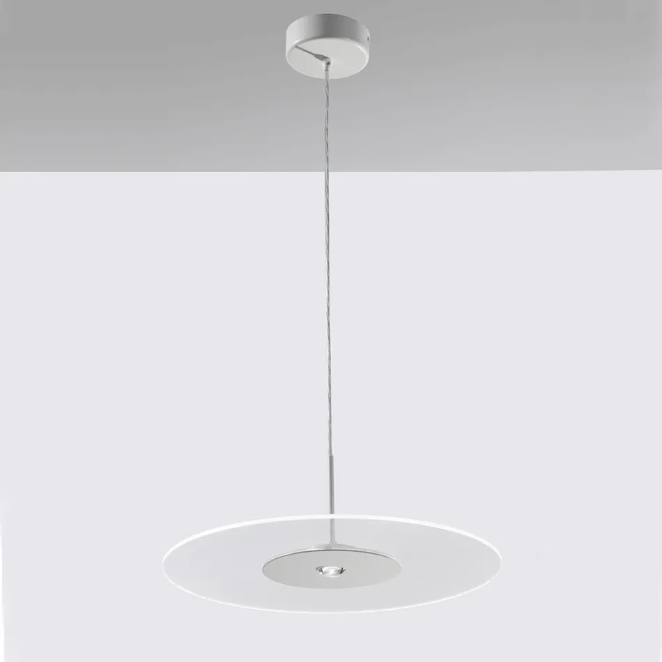 Metalen kroonluchter met micro-gestippelde plexiglas diffuser - Nora Viadurini