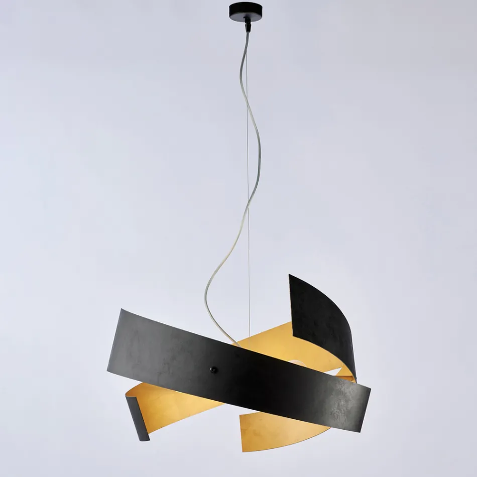 Asteroide: een kroonluchter van zwart metaal en glas voor moderne interieurs. Viadurini