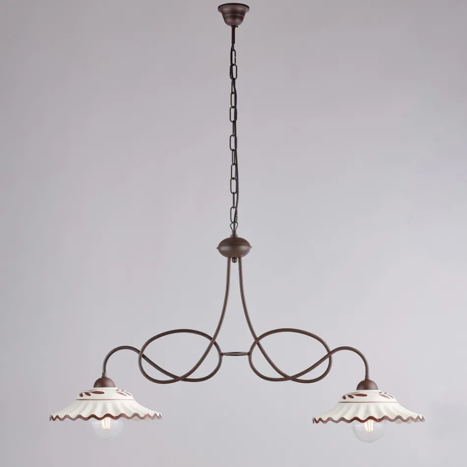 Witte keramische metalen kroonluchter met 2 lampen voor binnengebruik - Polaris Viadurini