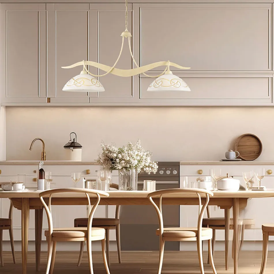 2-lichts glazen en metalen kroonluchter voor binnenverlichting - Musca Viadurini