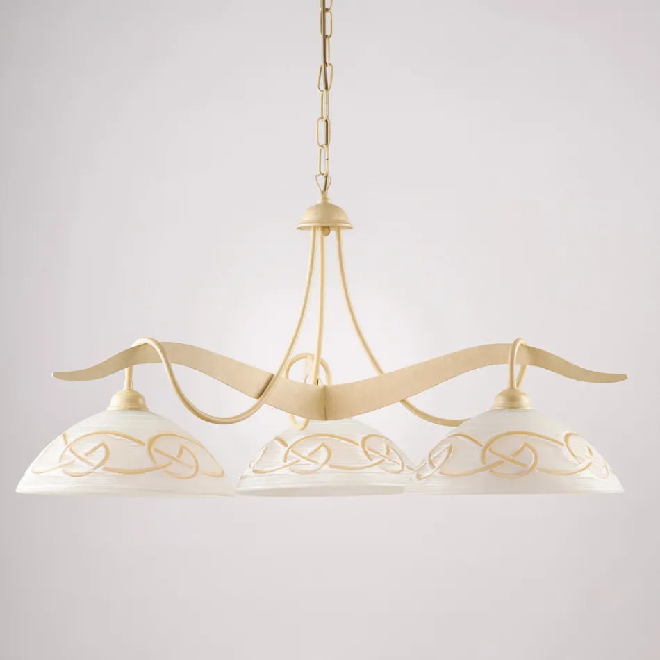 Kroonluchter met 3 lampen van glas en metaal voor binnenverlichting - Musca Viadurini