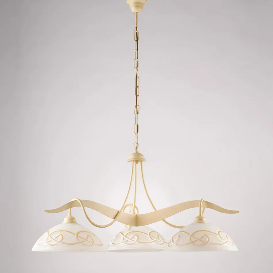 3-lichts glazen en metalen kroonluchter voor binnenverlichting - Musca Viadurini