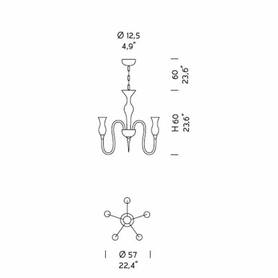 5-lichts Venetiaanse glazen kroonluchter handgemaakt in Italië - Vittoria Viadurini