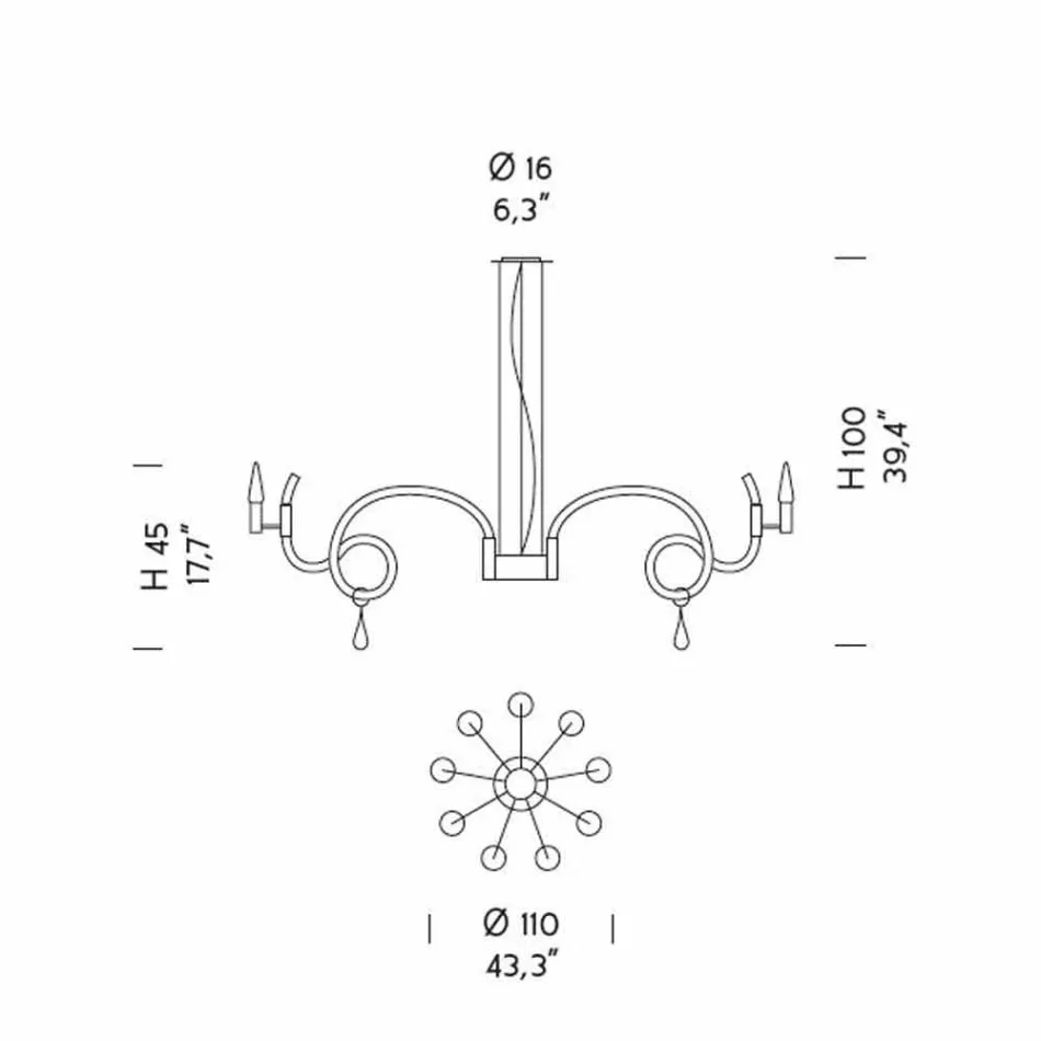 Handgemaakte Venetiaanse glazen kroonluchter met 9 lampjes Made in Italy - Bernadette Viadurini