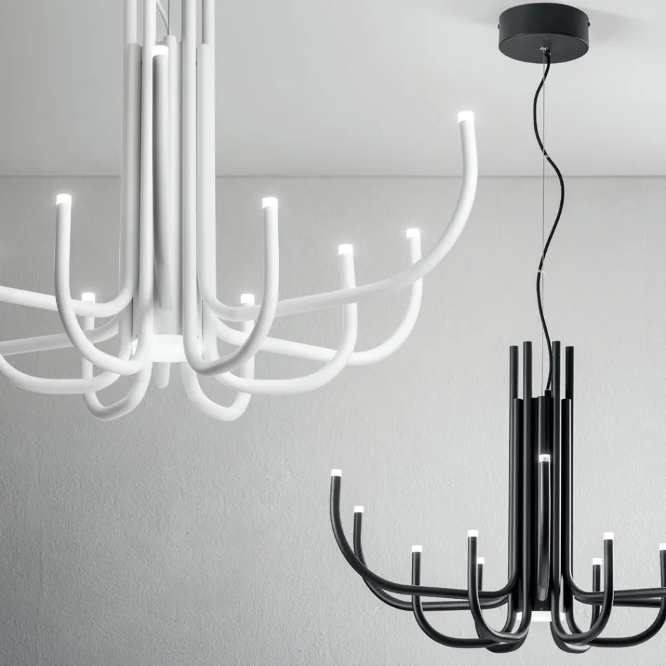 13 lichts LED kroonluchter in wit, zwart of goud gelakt metaal - Schorpioen Viadurini