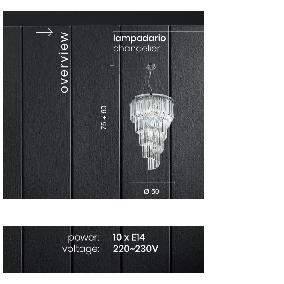 Klassieke luxe kroonluchter in verchroomd metaal en geslepen kristal - Lambert Viadurini