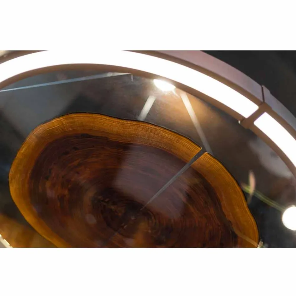 Moderne kroonluchter van staal en glas met houten inzetstuk Made in Italy - Seoul Viadurini